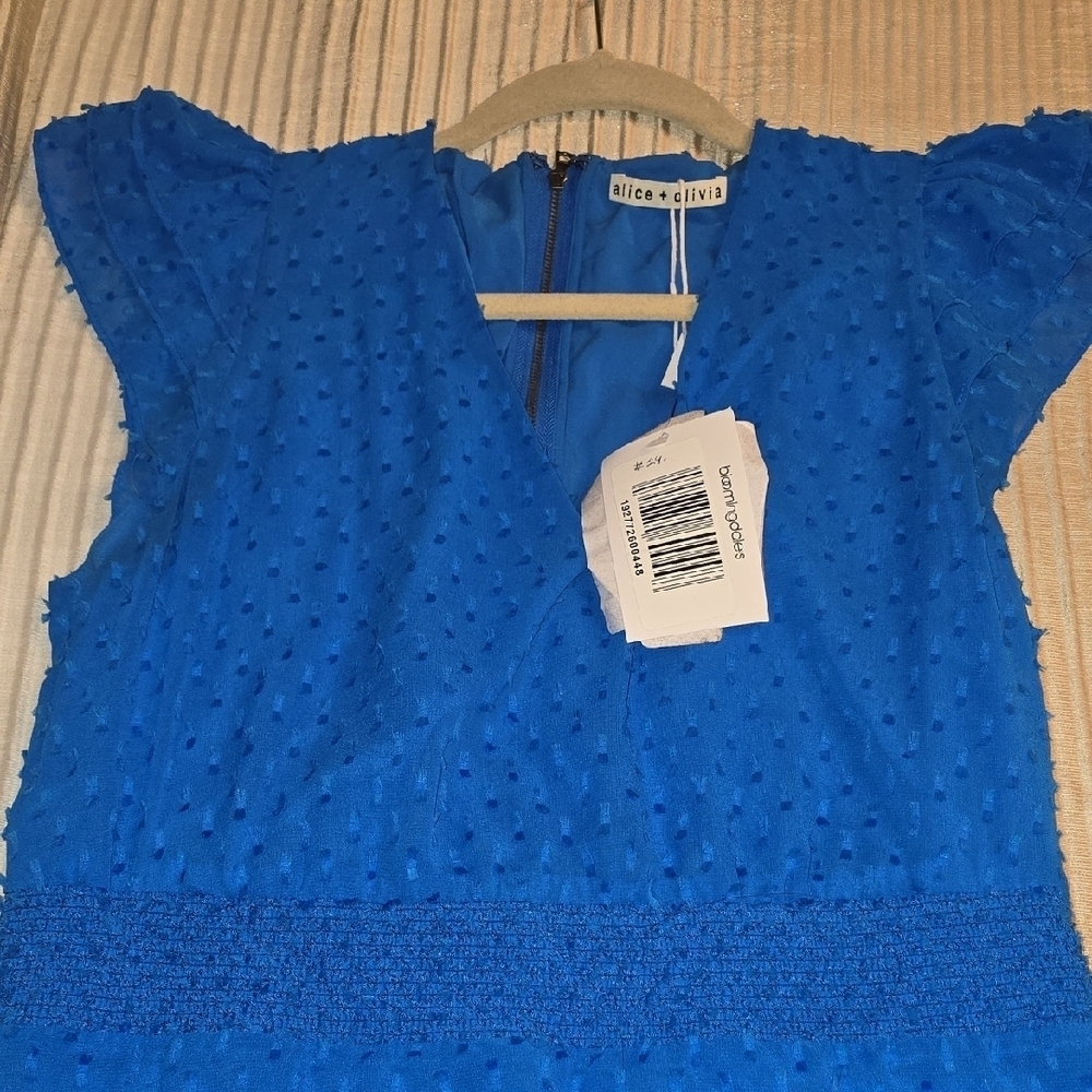 Alice + Olivia Blue Ruffle Sleeve Mini Dress No Tag See Mesurements - Picture 15 of 15